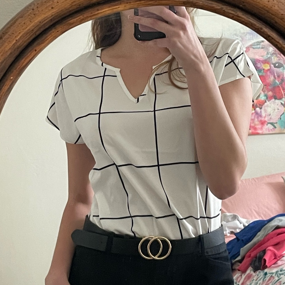 Black and white geometric blouse